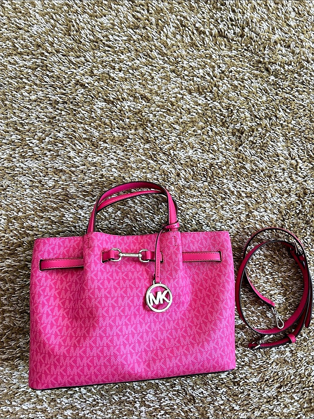 Michael Kors Laila Medium Signature Logo Satchel Pink Tote